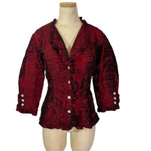 Violin jacket women's M maroon button up embroidered lightweight